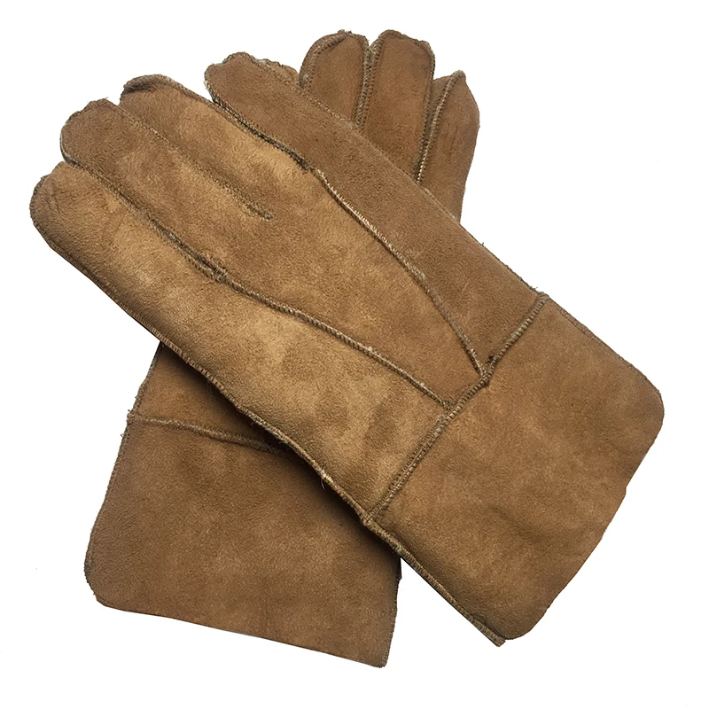 Men's Leather gloves New genuine sheepskin leather glove for men Outdoor Winter warm fur thickening thermal patchwork gloves G31