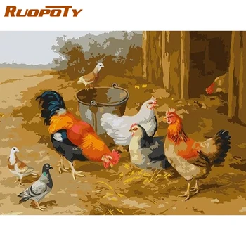 

RUOPOTY Cock And Hen Animal Painting By Numbers Kits For Adult Unique Gift For Kids Birthday Home Decor Wall Art Paintings