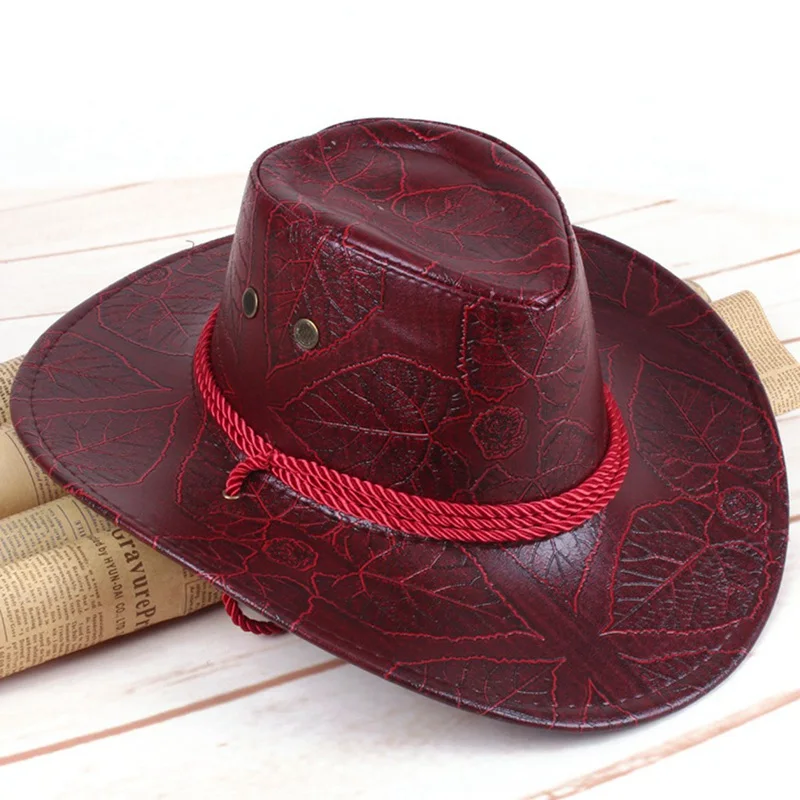 Классическая Западная ковбойская шляпа для мужчин и женщин из искусственной кожи с широкими полями для улицы с регулируемыми кружевными дышащими отверстиями