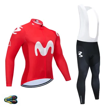 

2020 Team MOVISTAR Cycling Jersey Set Long Sleeve MTB Cycling Ropa Ciclismo Pro Red Autumn Bicycle Sportswear Clothing 20D