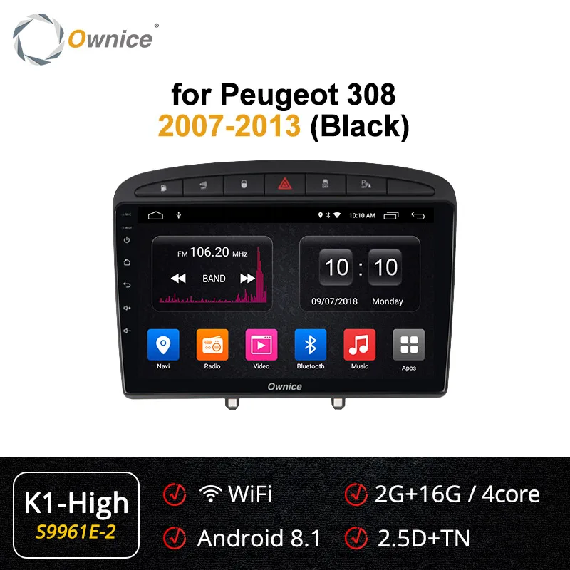 Ownice k3 k5 k6 Android 9,0 8 ядерный автомобильный dvd-плеер gps Navi для peugeot 408 для peugeot 308 308SW 2008 2009 Радио Стерео головное устройство - Цвет: S9961-2 K1 HIGH