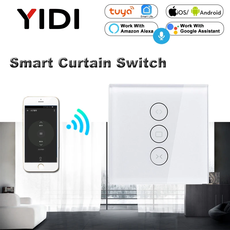 WiFi Electric Smart Curtain Switch Tuya APP Voice Remote Control Touch Switch for Automized Curtain Motor Blind Roller Shutter
