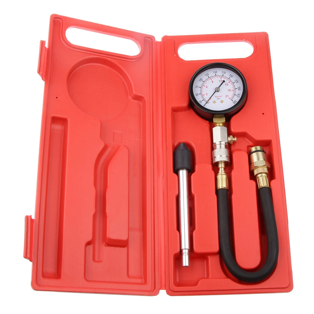 Compression Tester Kit (8 Piece Set) - Cylinder Compression Gas Engine Pressure Gauge