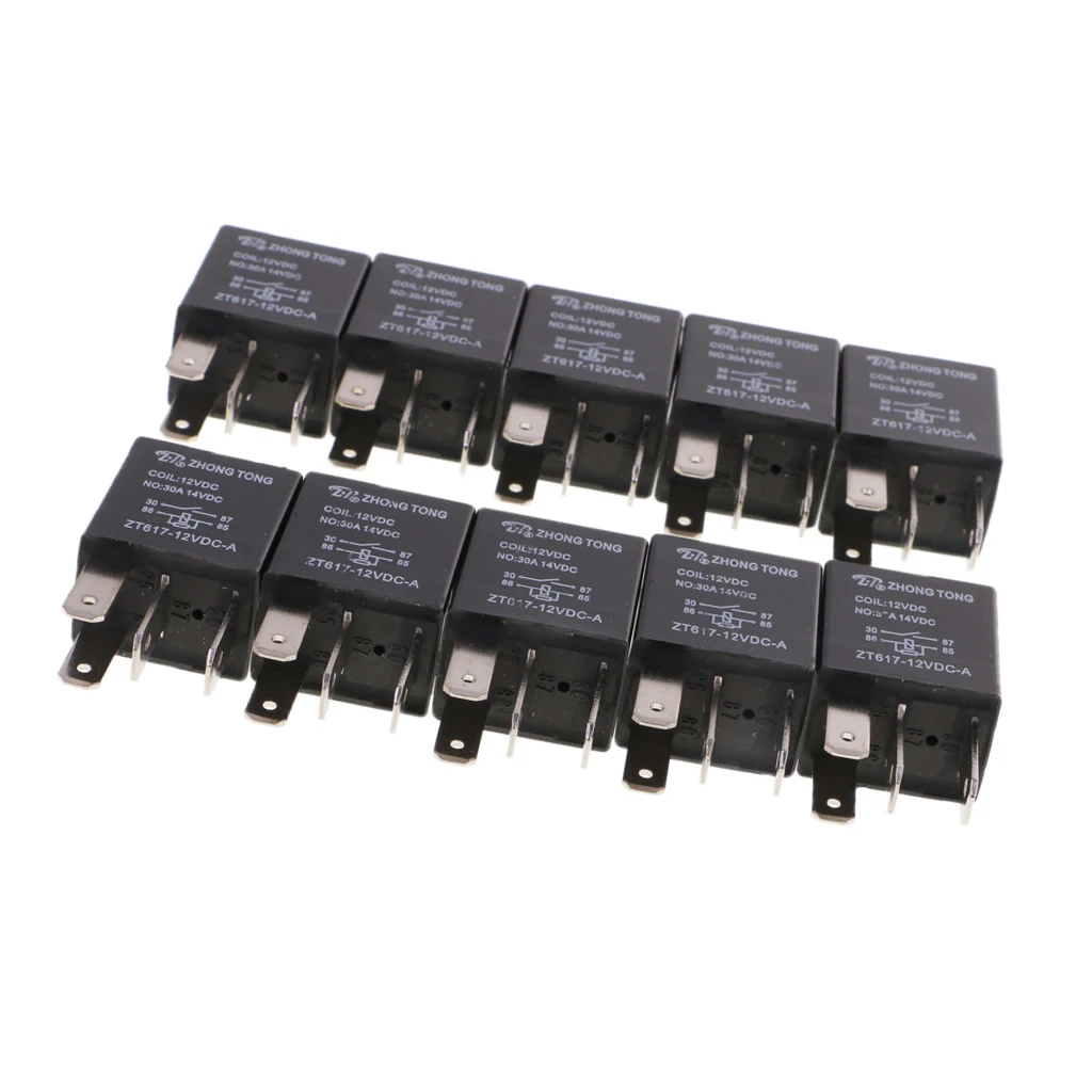 DC 12V 30 AMP Car Automotive Boat Truck 4 Pins SPST Alarm Relay Pack of 10