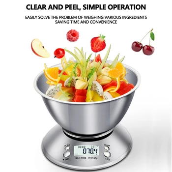 

5kg/1g Digital Kitchen Scale Stainless Steel Food Libra Weight Sensor LCD Electronic Kitchen Scales Weight Sensor Bowl with bowl