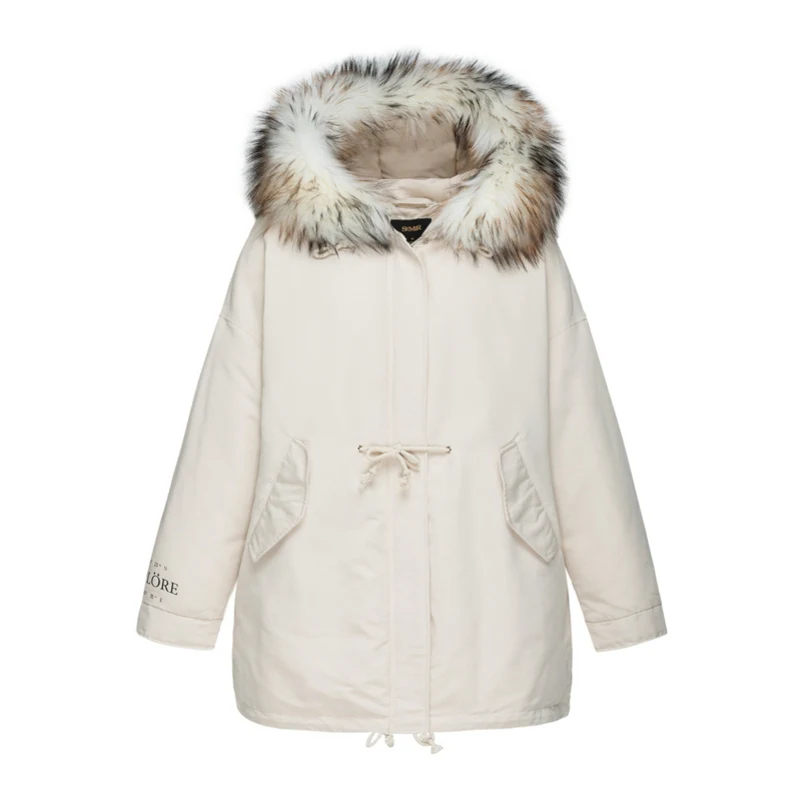 Semir хлопковая одежда пальто женский молодой Зимний меховой воротник Рабочая куртка Паркера женское хлопковое пальто Свободное стеганое Parker - Цвет: Vanilla white