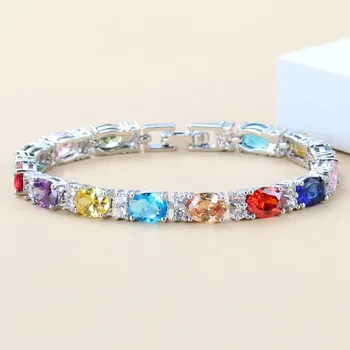 

Silver Color Colorful Multi-Colorful Gems Bracelet Health Fashion Jewelry For Women Free Jewelry Box SL120