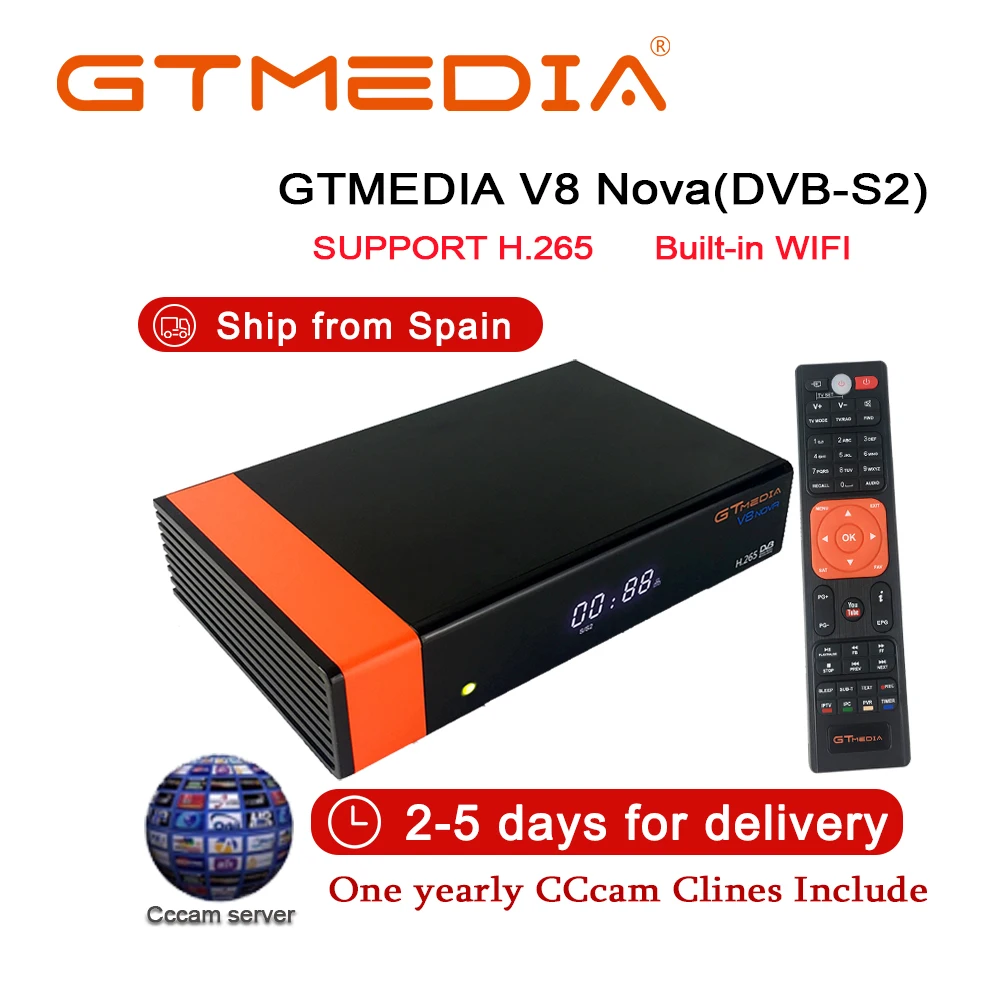 Gtmedia V8 Nova спутниковый ресивер 1080P HD встроенный wifi power by freesat v8 супер DVB-S2 1 год Испания 5 линия на 1 год ТВ приставка - Цвет: V8 NOVA with lines