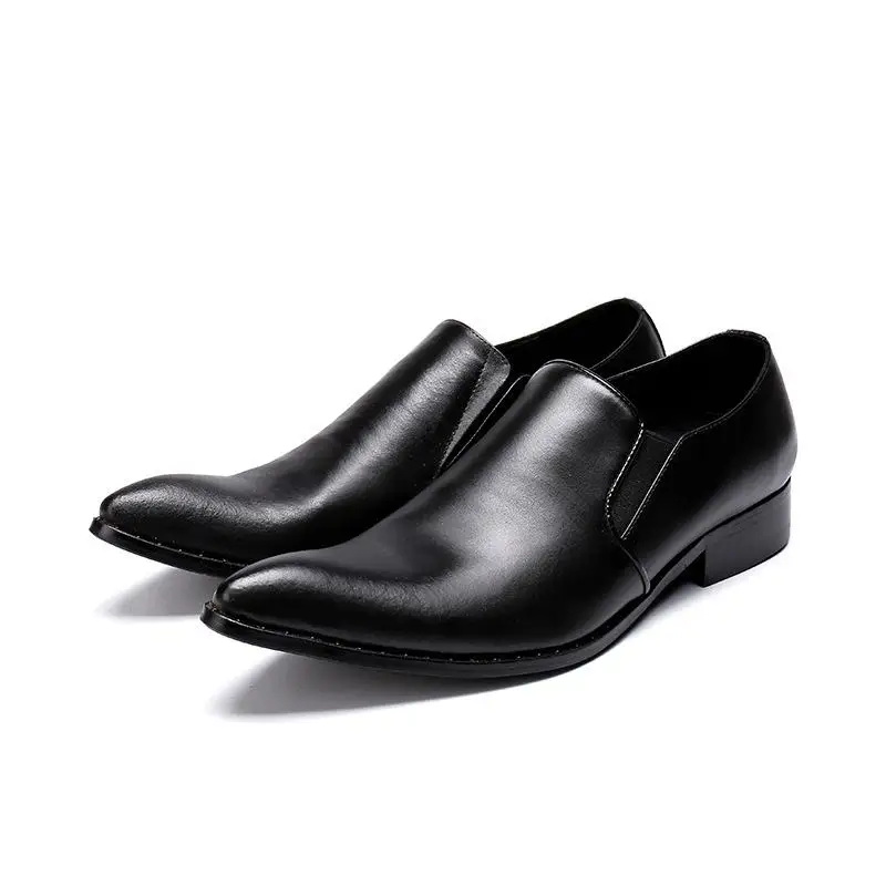 Мужские тонкие туфли; Цвет Черный; Туфли-оксфорды из натуральной воловьей кожи; повседневная кожаная обувь; слипоны на низком каблуке; обувь с острым носком на резиновой подошве - Цвет: Black