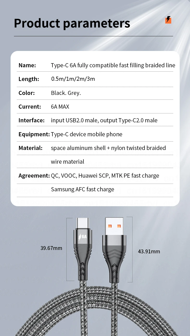 hdmi to iphone cable USB Type C Cable 6A 66W SCP For Huawei Mate 40 Pro 5A Fast Charging USB C Charger Cable Data Cord for Xiaomi Samsung OPPO 1/2/3M apple iphone charger cable