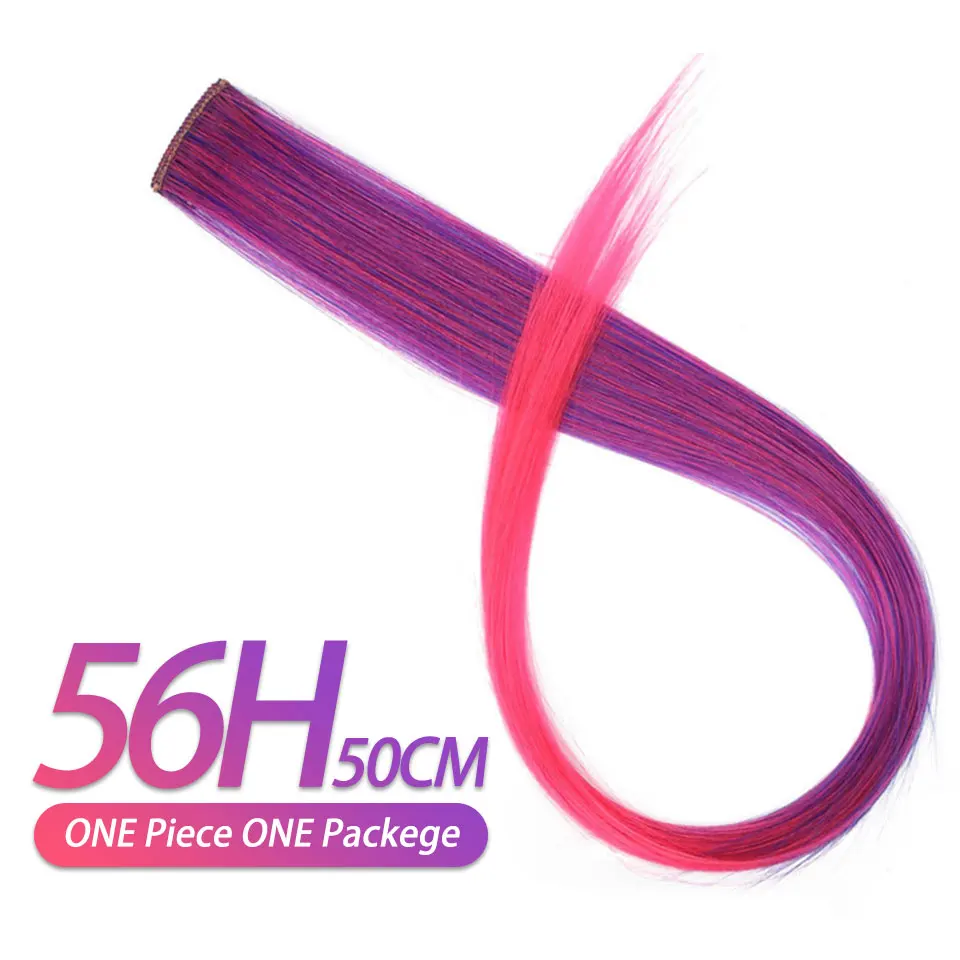 2" Радуга цвета клип в одной части волосы для наращивания прямые Длинные Синтетические термостойкие волосы шт зажим Ins фиолетовый красный - Цвет: 56H