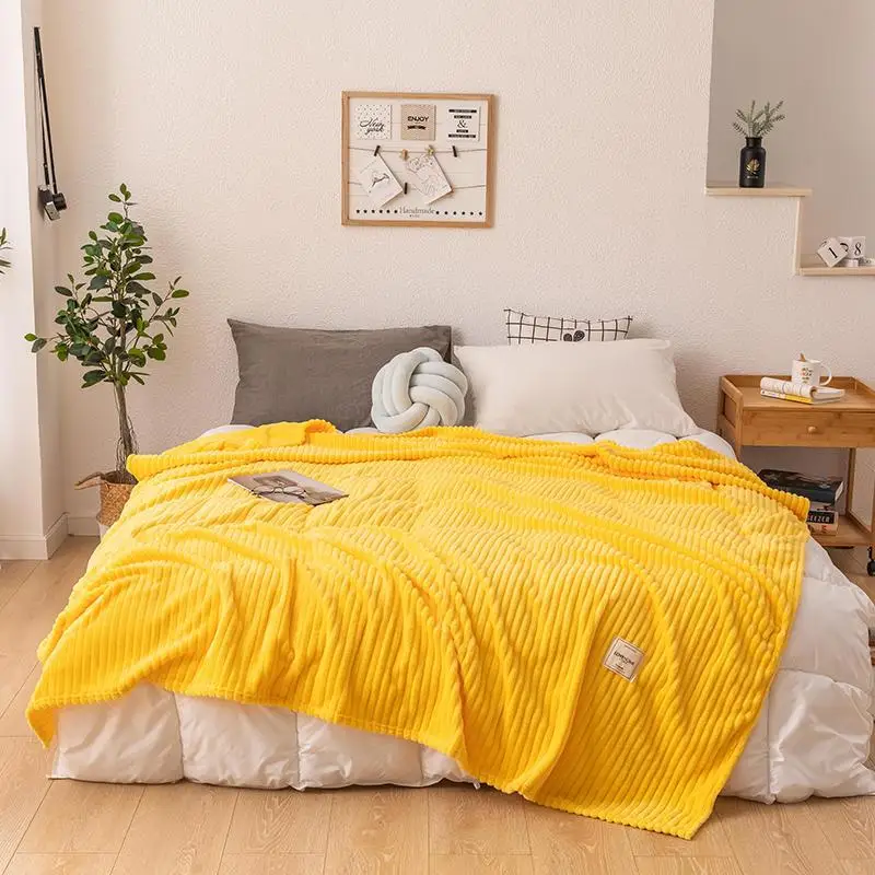 35Yellow Summer Blankets on the Bed Coral Fleece Blanket for Sofa Queen King Single Size couverture de lit Soft Plaids | Дом и сад