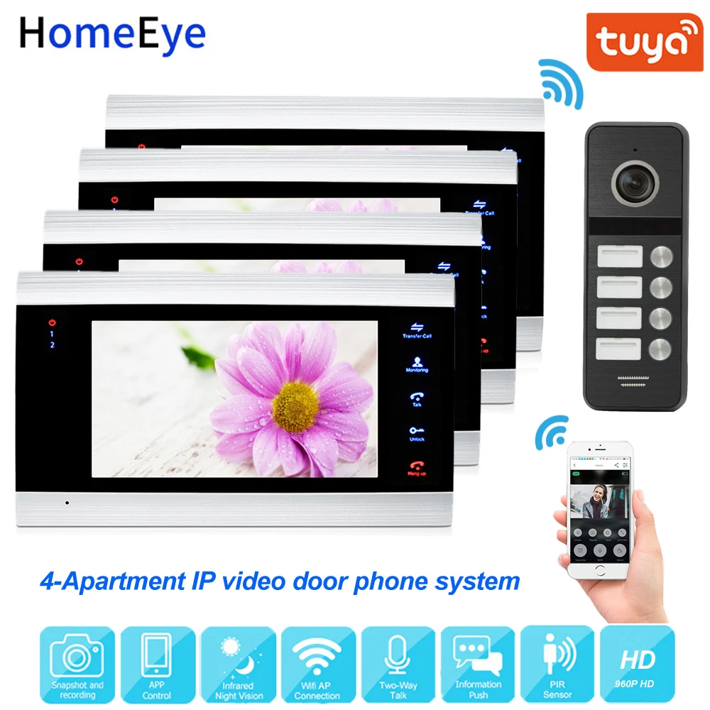 960P 7'' IP Video Door Phone Wifi Video Intercom Support Tuya Smart App Home Access Control System 4-Apartment Touch Button 960P 7'' IP Video Door Phone Wifi Video Intercom Support Tuya Smart App Home Access Control System 4-Apartment Touch Button