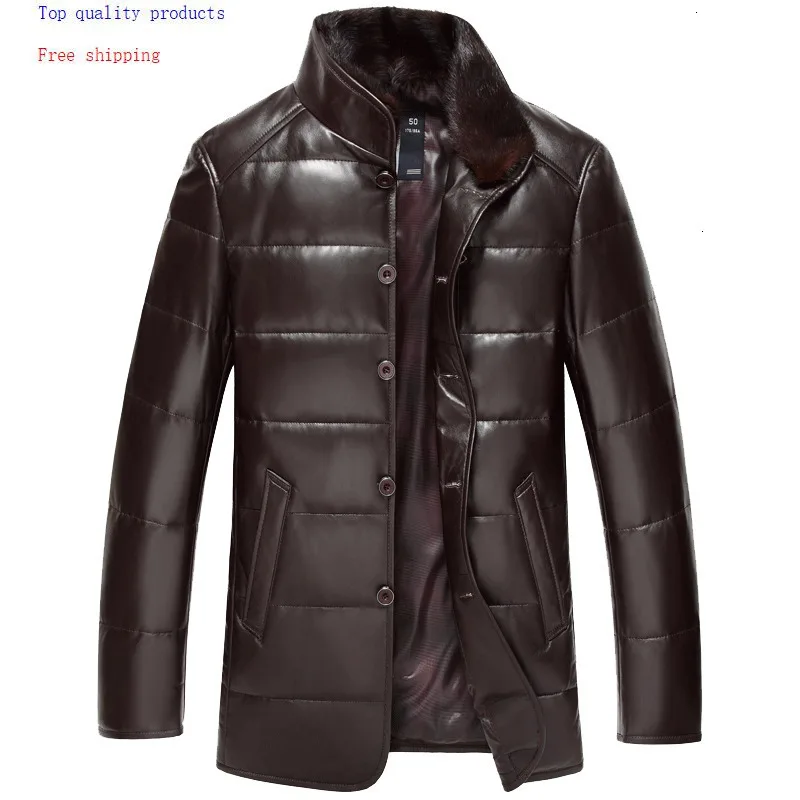 

Men's Down Jacket Genuine Leather Jacket Men Winter Real Sheepskin Coat Mink Fur Collar Veste Cuir Homme DK075 KJ2136