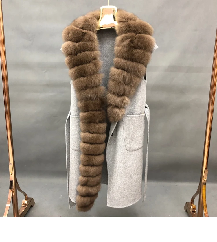 Утепленный шарф из натурального Лисьего меха, шерстяное пальто, теплая тонкая удобная повседневная одежда для девочек, Casaco Feminino, элегантная женская верхняя одежда, пальто