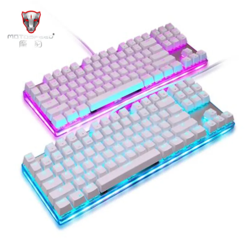 Motospeed K87S ABS USB2.0 Wired Mechanical Keyboard with RGB Backlight Blue Switch for Computer Gaming and Tying White 1.8mCable