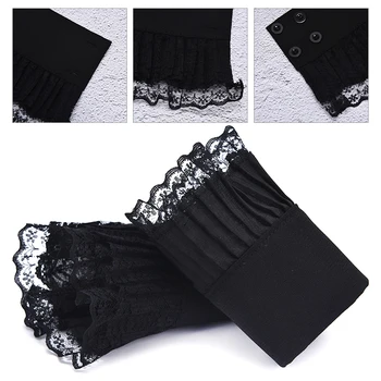 

Women Girls Fake Flare Sleeves Floral Lace Pleated Ruched False Cuffs Sweater Blouse Apparel Wrist Warmers