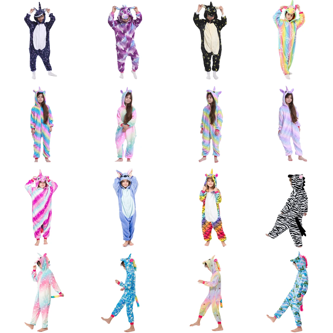 Hot Seller Kigurumi-Stitch-Pajamas Onesie Panda-Jumpsuit Dinosaur Kids Sleepwear Unicorn Flannel qzKOE19JB