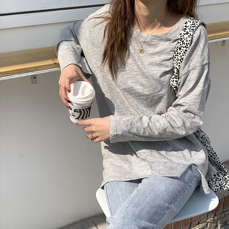 100% Cotton Long Sleeve Women T-Shirt Casual Black White