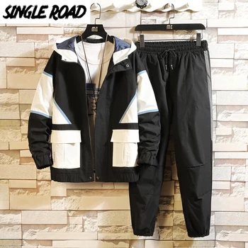 

SingleRoad Men's Streetwear Sets Sportswear Tracksuit Men Patchwork Hip Hop Jacket Sweatpants Jackets Joggers Pants Sport suits