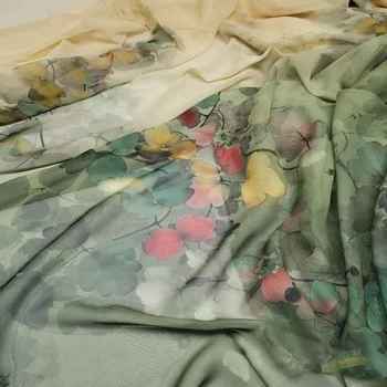 

Soft Ombre Position Print Flower Chiffon Fabric Thin Flowing Scarf Cosplay Dress Skirt Clothing DIY Sewing