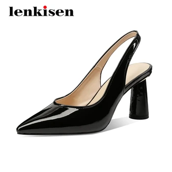 

Lenkisen simple style genuine leather fashion mature pointed toe high heel slip on office lady dress daily wear women pumps L22