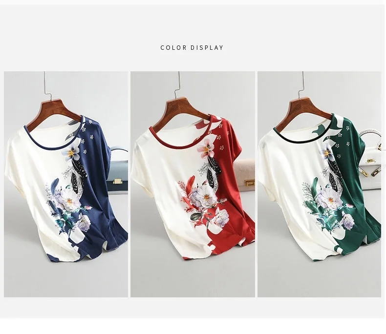 New Women Silk Satin Blouses Spring Summer Floral Printing Blouse Female Fashion Shirt Tops Plus Size