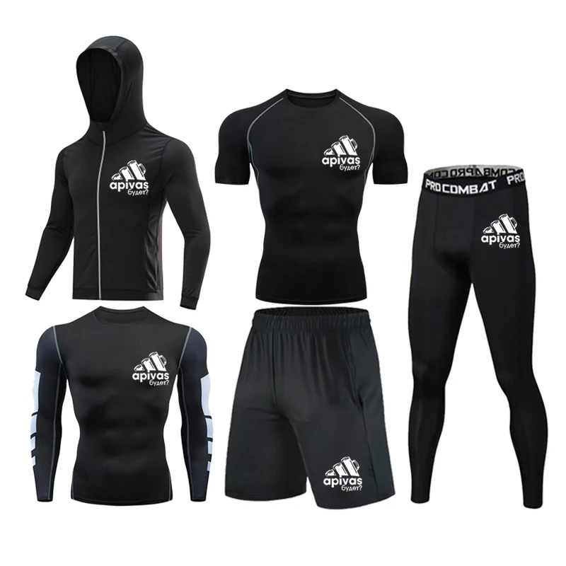 Men Jiu jitsu Rashguard MMA T-shirts Sets Bjj Muay Thai Boxing Jerseys Long Sleeve Boxeo Suit Brand 5Pcs Set Fitness Sport Suits