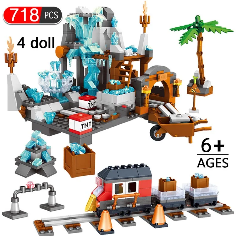

718PCS My World Crystal Mine Model Sets Building Blocks Compatible Legoinglys Bricks Toy For Children