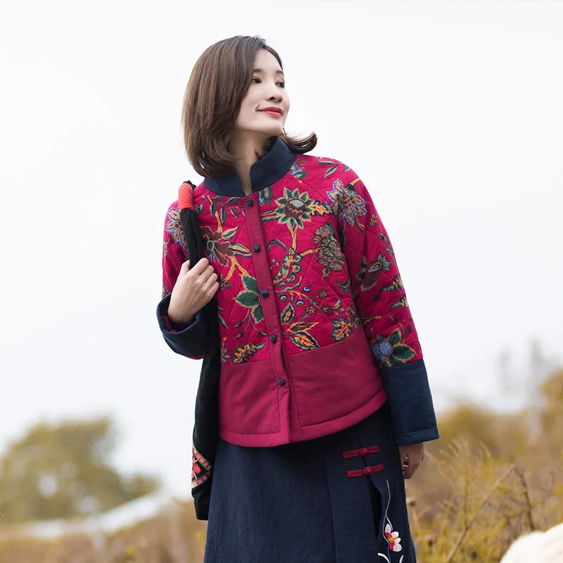 

Factory Sales 2019 Winter New Style Ethnic-Style WOMEN'S Dress Printed Joint Cotton-padded Jacket Chinese-style Thick Warm Short