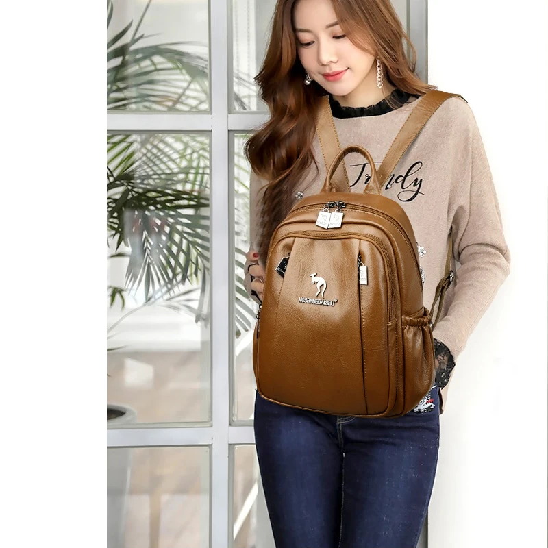Женские кожаные рюкзаки Mochila Feminina, рюкзаки для девочек, роскошные дизайнерские рюкзаки, Женские винтажные рюкзаки, одноцветные женские рюкзаки