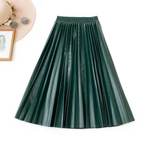 Юбки Женские новые осенние зимние модные трапециевидные плиссированные юбки элегантные ПУ кожаный зонтик миди юбки Jupe Femme