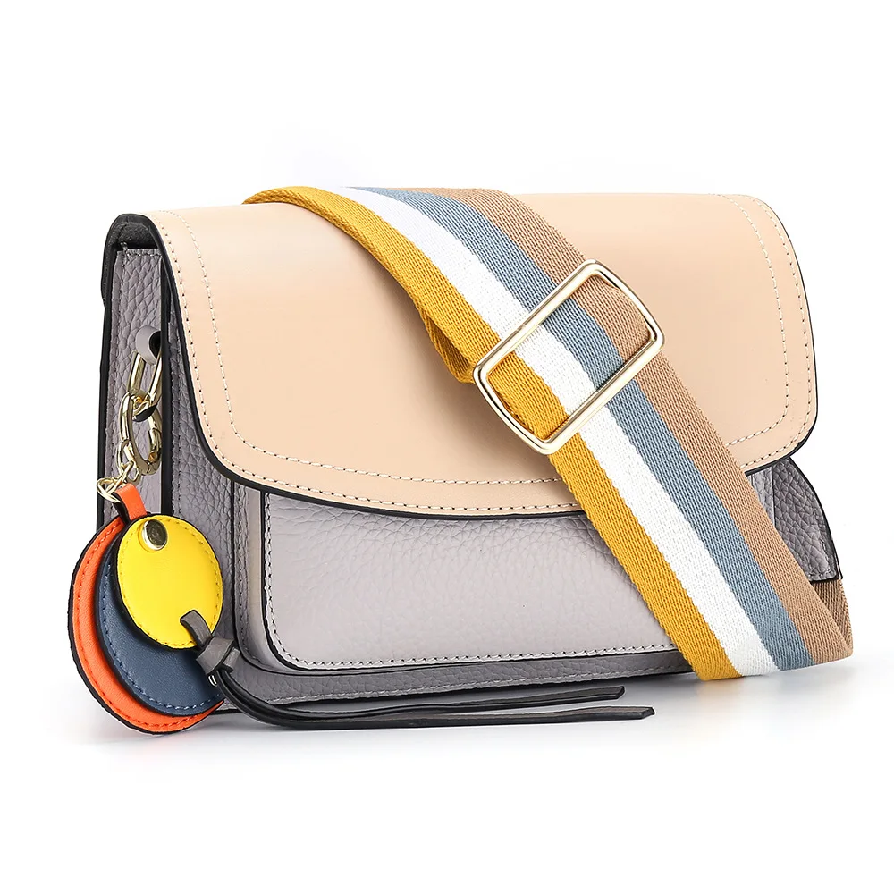 

Fashion Mixed Colors Square Sling Bag Wide Sholder Bag Versatile Shoulder Bag Online Celebrity WOMEN'S Leather Bags Trend Travel