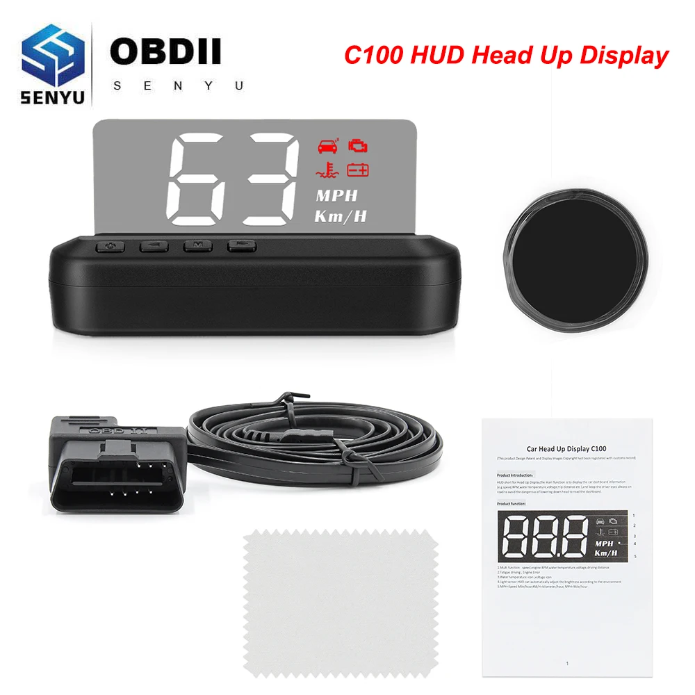 Головной дисплей для автомобиля HUD C100 бортовой компьютер спидометр OBD OBD2 головное