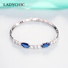 LADYCHIC высококачественные сверкающие браслеты с кубическим цирконием огранки маркизы модные очаровательные Серебристые браслеты свадебные украшения LB1004