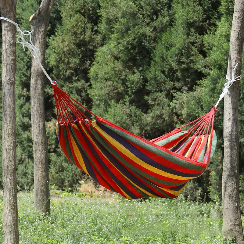 

Hot Sale rainbow Outdoor Leisure Double collapsible canvas Hammocks Ultralight Camping Hammock with backpack