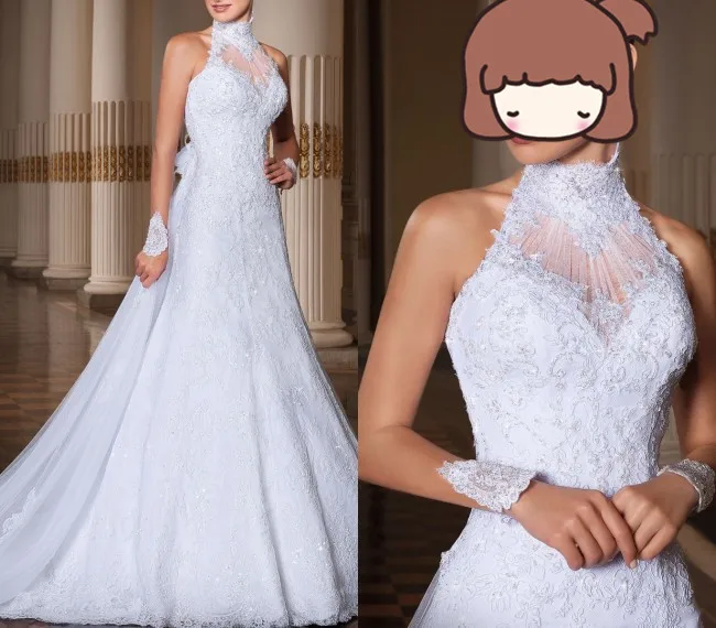 На заказ vestido de noiva ТРАПЕЦИЕВИДНОЕ кружевное свадебное платье с высоким воротом свадебное платье Casamento свадебное платье rs