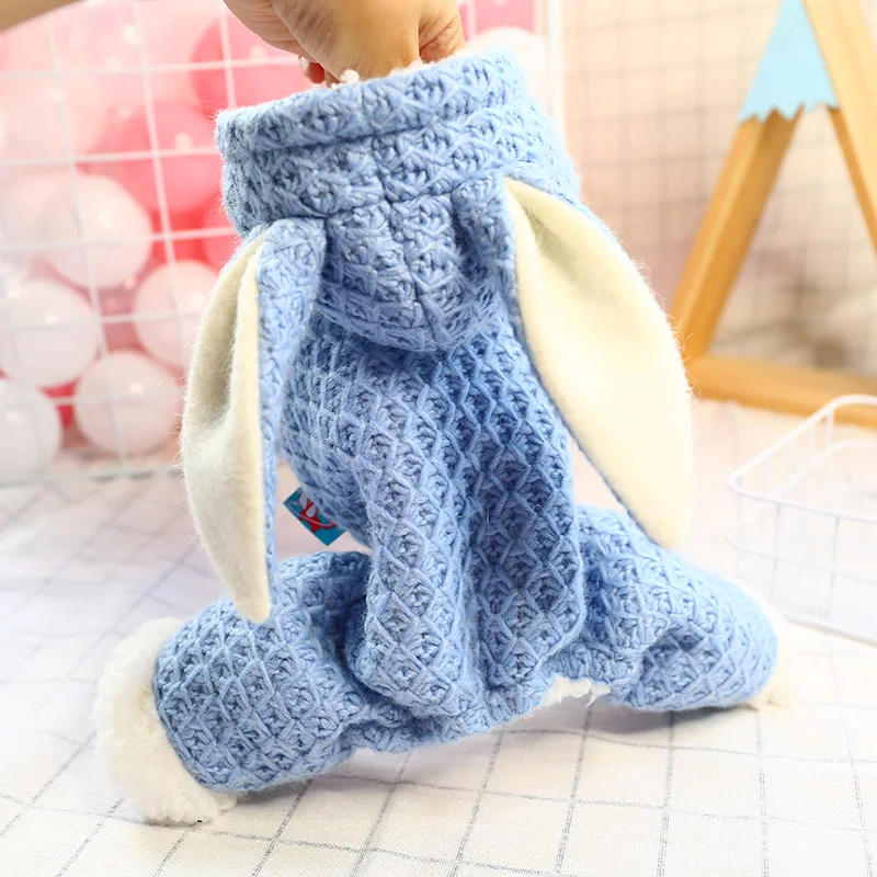 Синий Банни комбинезоны для собак теплая зимняя одежда для собаки из флиса вафельный костюм для собак XS s m l xl - Цвет: Синий