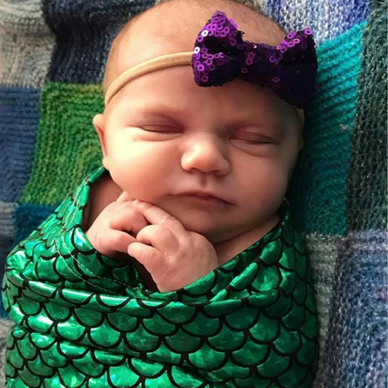 

Baby Sleeping Bag Little Mermaid Swaddle Sack with Matching Bow Headband Sleep Sack Newborn Photography Prop Newborn Products
