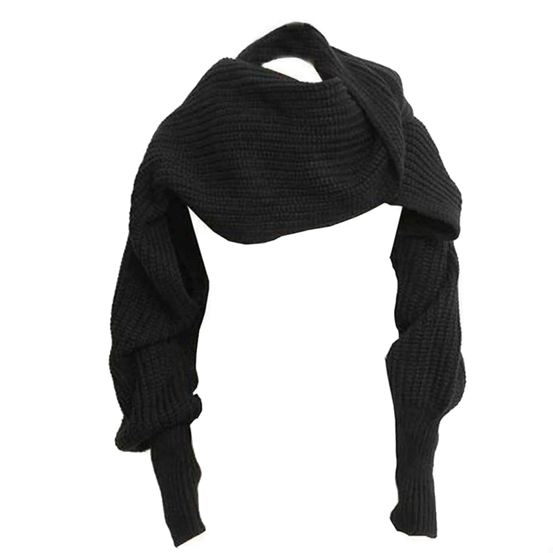 Европейский и американский стиль новые зимние шерстяные шарфы для мужчин и женщин с рукавами вязаный шарф толстый теплый высококлассный модный - Цвет: Черный