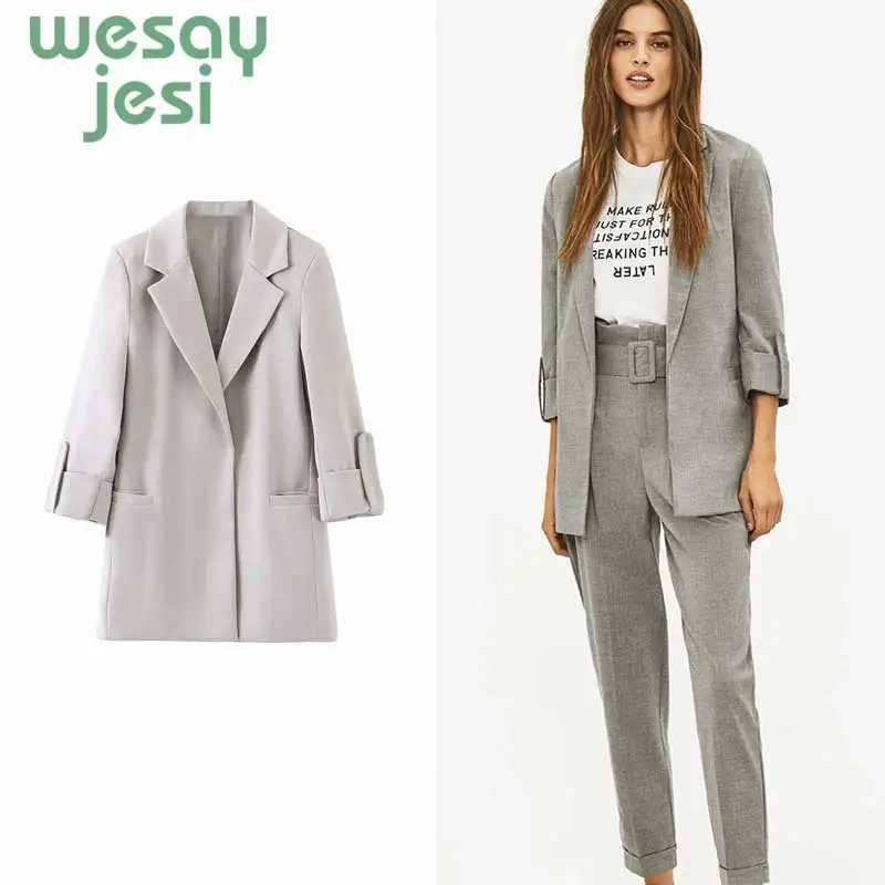 Women England office lady tailored collar solid color blazer feminino women blazer mujer 2019 women blazers and jackets