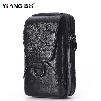 

Real Leather Men's Belt Bag 6 Inch Cell Phone Pouch Designer Cowhide Fanny Pack Small Money Purse Bum Bags Male Waist Bag Hook