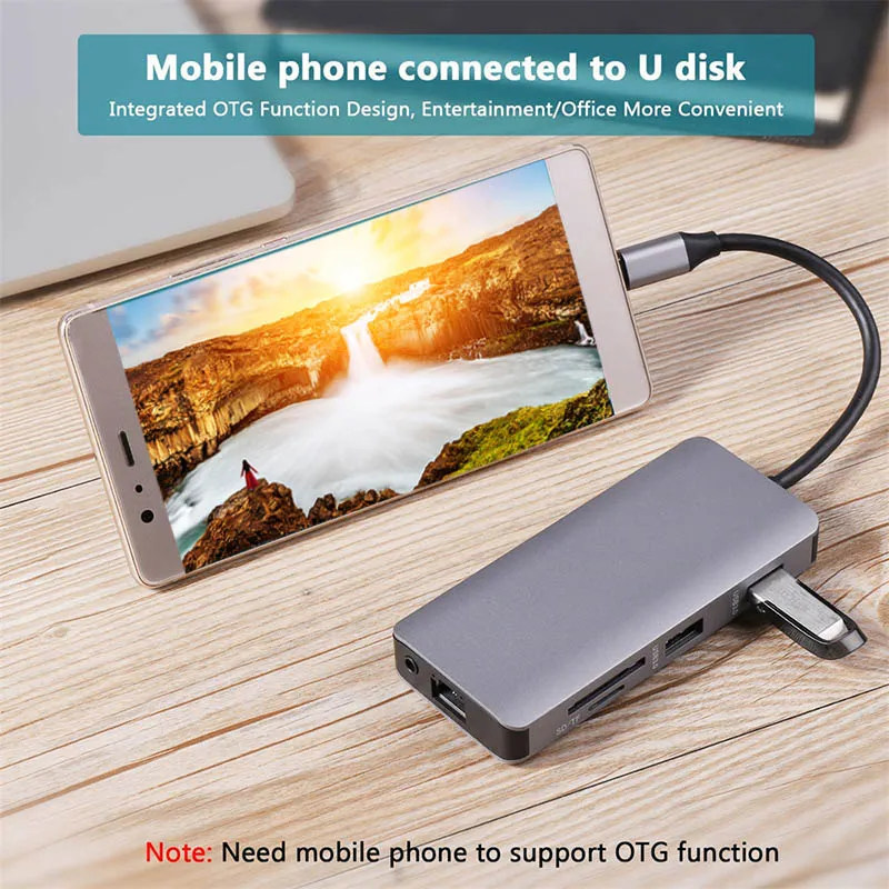 

9 In 1 Type C Hub Adapter USB C to HDMI 2 USB3.0 Micro SD/TF Card Reader with PD OD889
