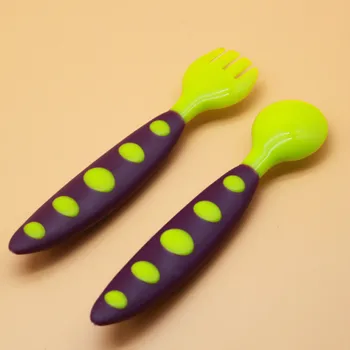 

Transparent Boxed Infants Double Color Fork Spoon 2 Pieces Feeding Feeding Baby Fork Spoon Kids Tableware M4