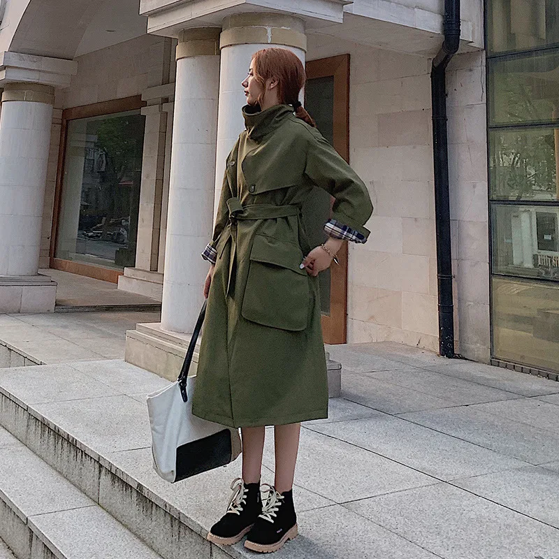 

Autumn 2019 New Style Popular Thin Non-mainstream Sense of Design Army Green Coat Women's Korean-style Versatile Mid-length Tren