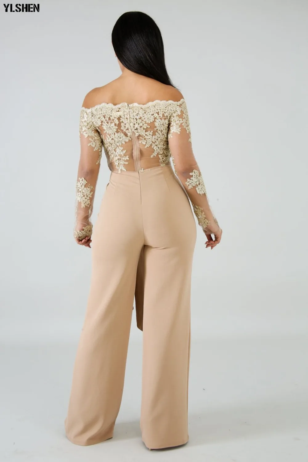Women Jumpsuit Sexy Lace Ladies Jumpsuits Party Casual Wide Leg Overalls Off Shoulder Long Sleeve Romper Skinny Rompers Trousers 32