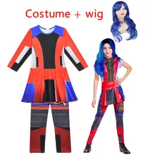 Потомки 3 мал Bertha Maleficent Long Live злой Прямой Фиолетовый Дети взрослых косплей парик+ комбинезоны Хэллоуин костюм для детей