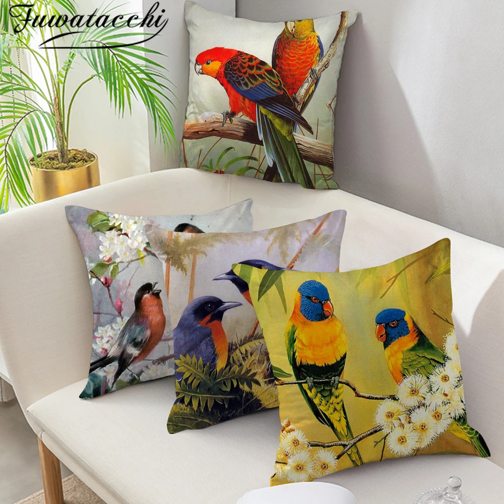 

Fuwatacchi Flower and Birds Pillow Cover Cute Bird Animal Printed Cushion Cover Throw Pillowcase for Home Sofa Decorative Pillow