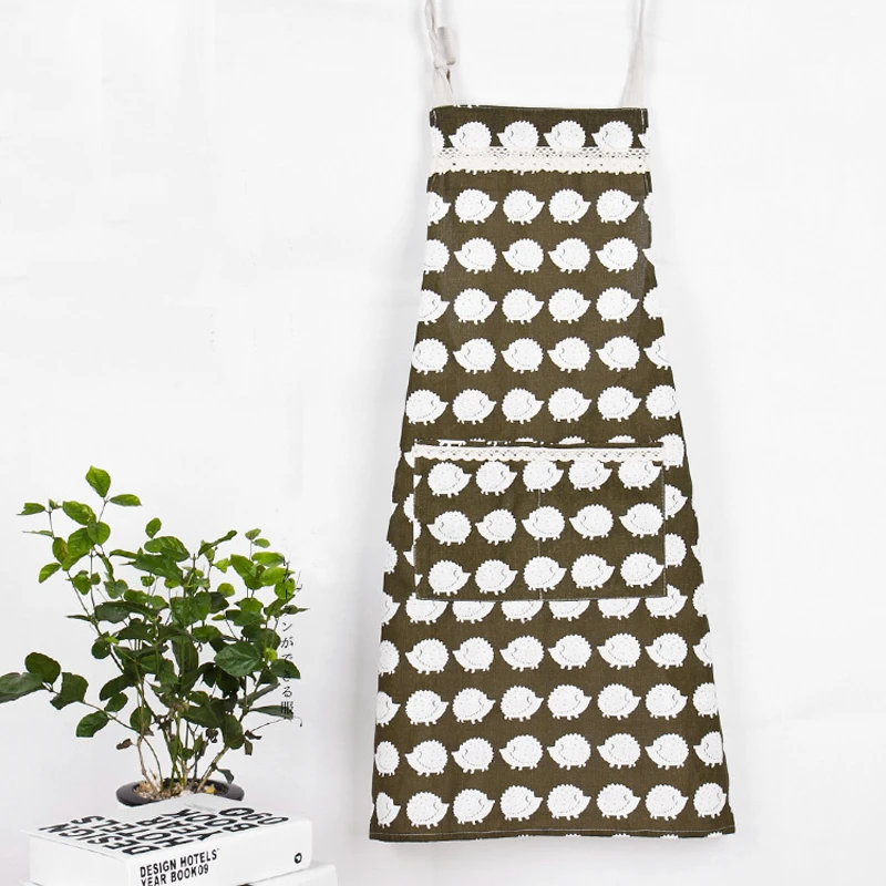 Cotton Kitchen Apron Printed Unisex Cooking Aprons Bar Dining Room Barbecue Restaurant Pocket