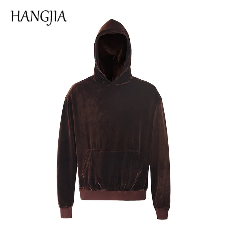 

2021 Fashionable Mens Streetwear Velour Hoody Hoodie Oversized Casual Solid Color Long Sleeve Kangaroo Pocket Velvet Tops